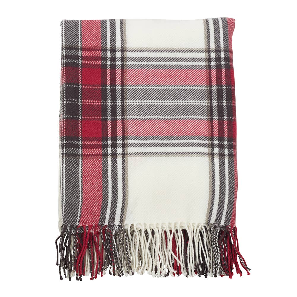 Red Classic Plaid Tassel Trim 50x60 Inch Throw Blanket
