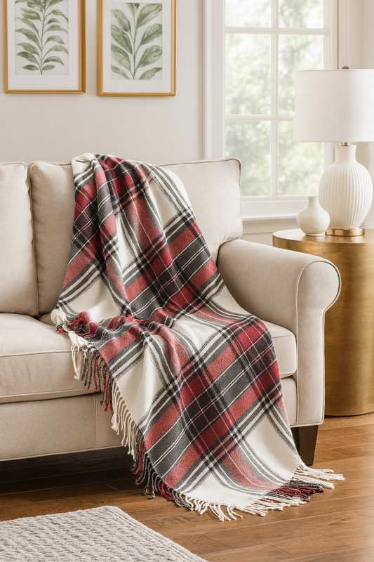 Red Classic Plaid Tassel Trim 50x60 Inch Throw Blanket