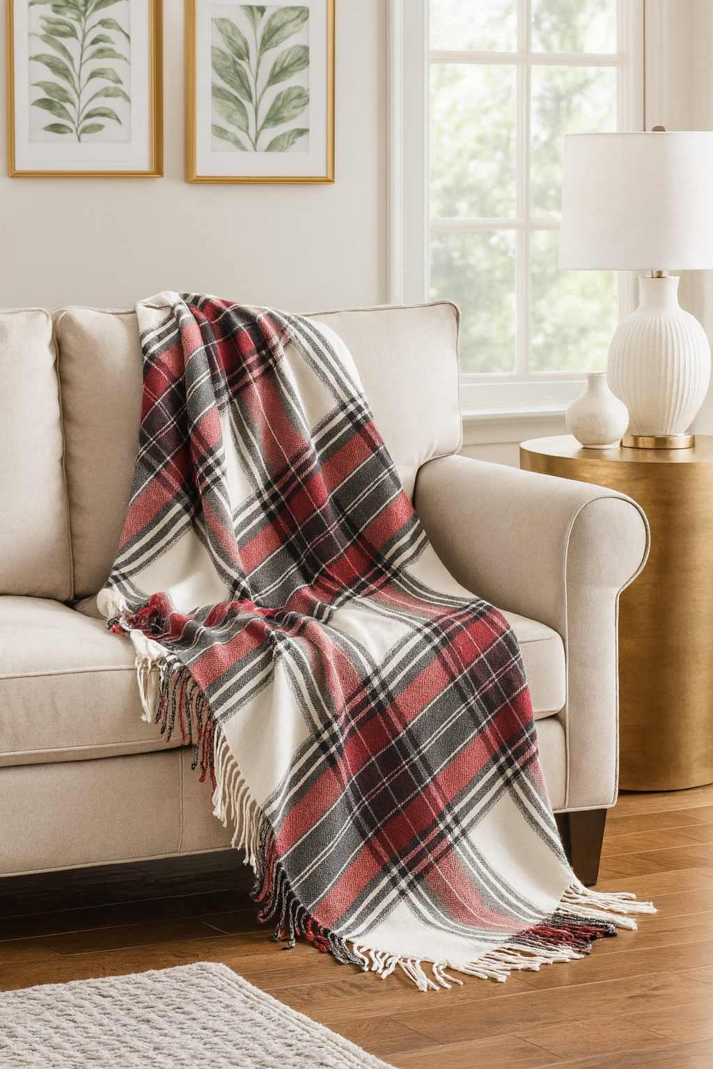 Red Classic Plaid Tassel Trim 50x60 Inch Throw Blanket