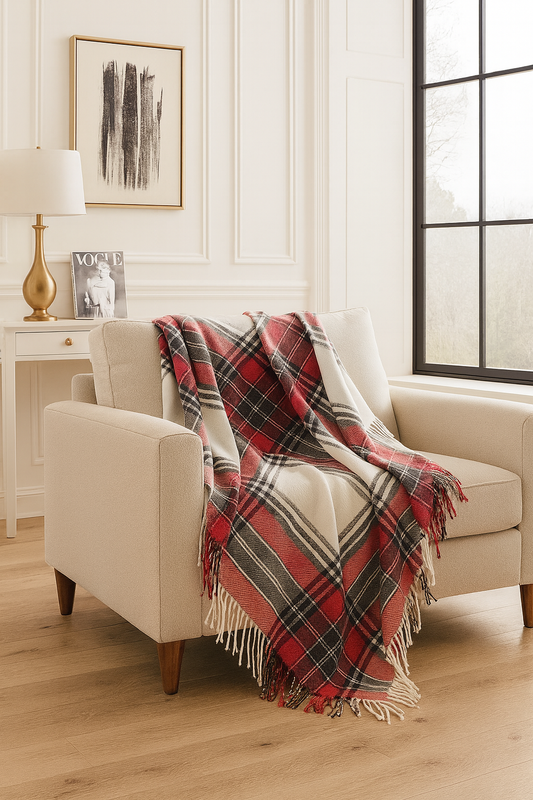 Red Classic Plaid Tassel Trim 50x60 Inch Throw Blanket