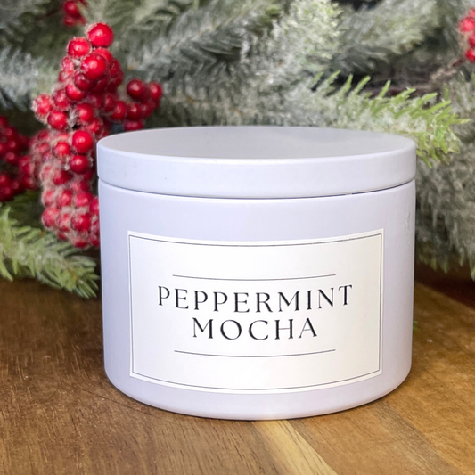Peppermint Mocha - 8oz Matte White Jar Soy Wax Candle 