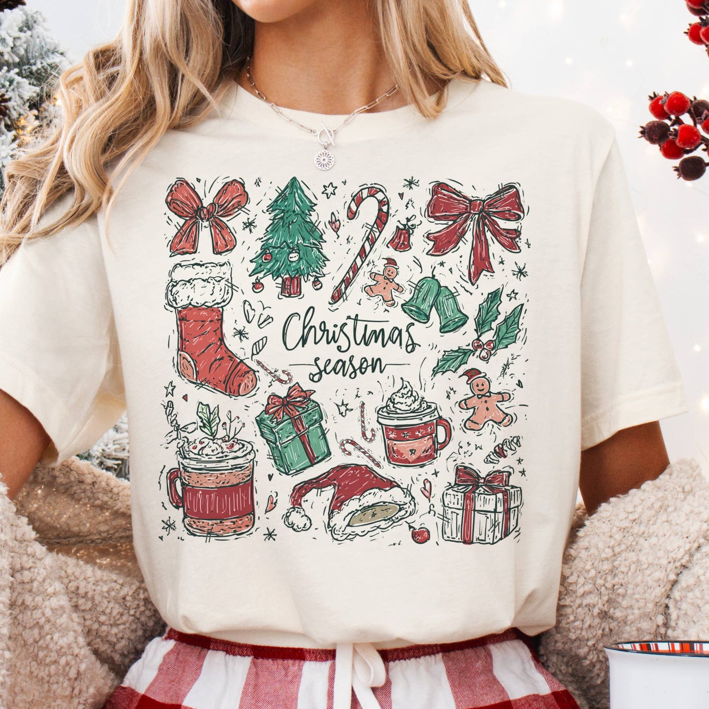 Christmas Season Vintage Santa Candy Cane Retro Graphic Tee