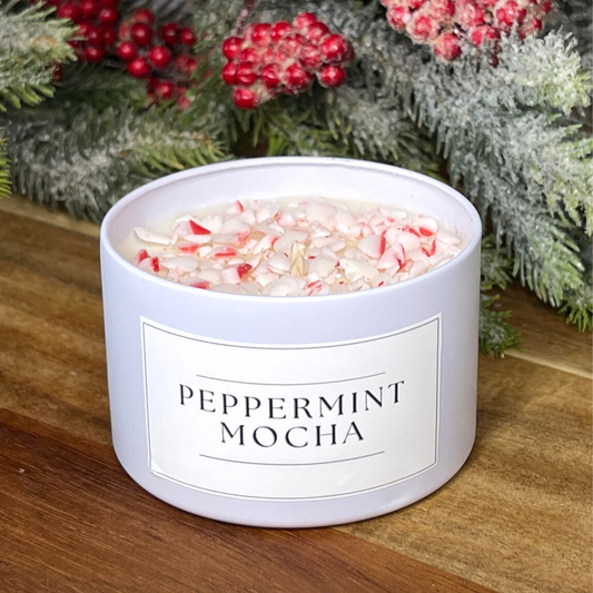 Peppermint Mocha - 8oz Matte White Jar Soy Wax Candle 