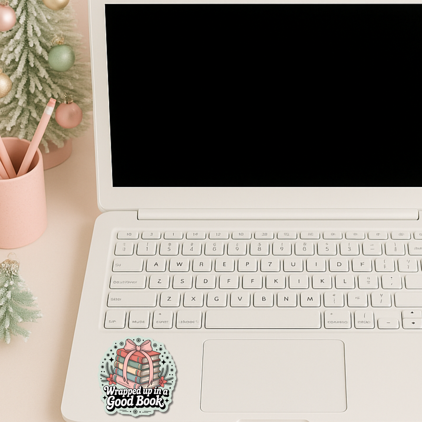 Wrapped Up in a Good Book Bookish Christmas Die Cut Sticker